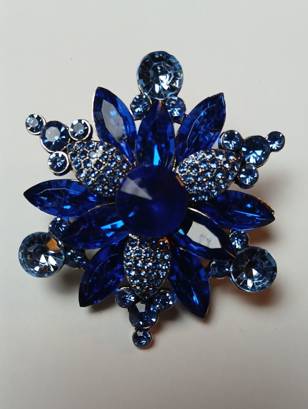 Hand-Crafted Royal Blue Crystal Floral Brooch for Women